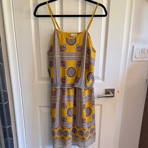 Pixley Mustard and Indigo Patterned Midi Dress